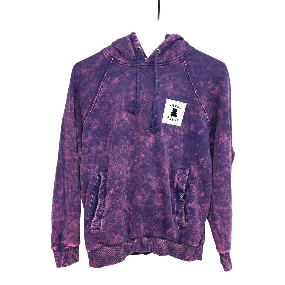 Teddy Fresh Acid Wash Hoodie XS Purple Graphic Streetwear Skater Y2K Indie Urban